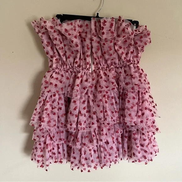 Mable Heartbreaker Strapless Pink Glitter Heart Ruffle Tulle Dress Medium - Picture 12 of 16
